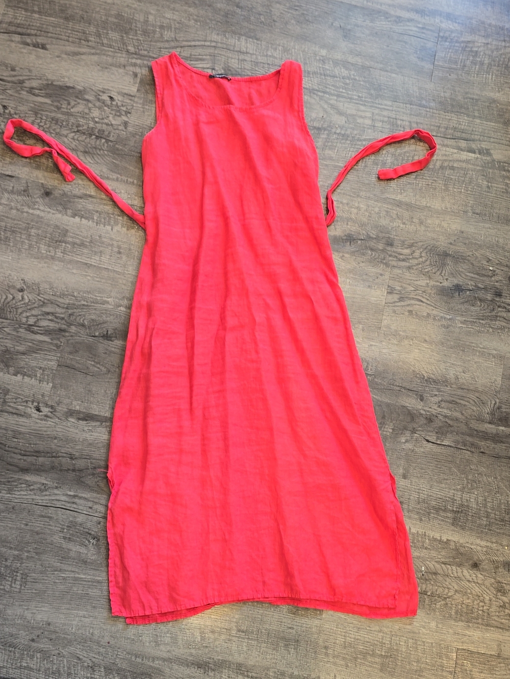 Sleeveless Bright Pink Linen Maxi Dress with Side Ties